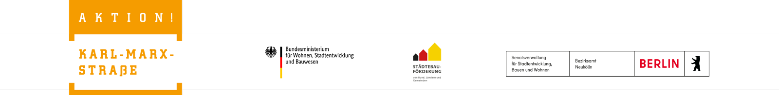 Logoleiste: Bundesministerium für Wohnen, Stadtentwicklung und Bauwesen, Städtebauförderung, Berlin: Bezirksamt Neukölln, Senatsverwaltung für Stadtentwicklung und Wohnen